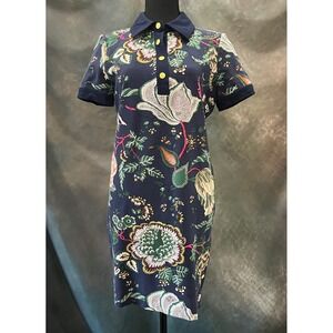 Tory Burch Floral Print Ponte Polo Dress Happy‎ Times Navy Blue Polo Shirt Dress